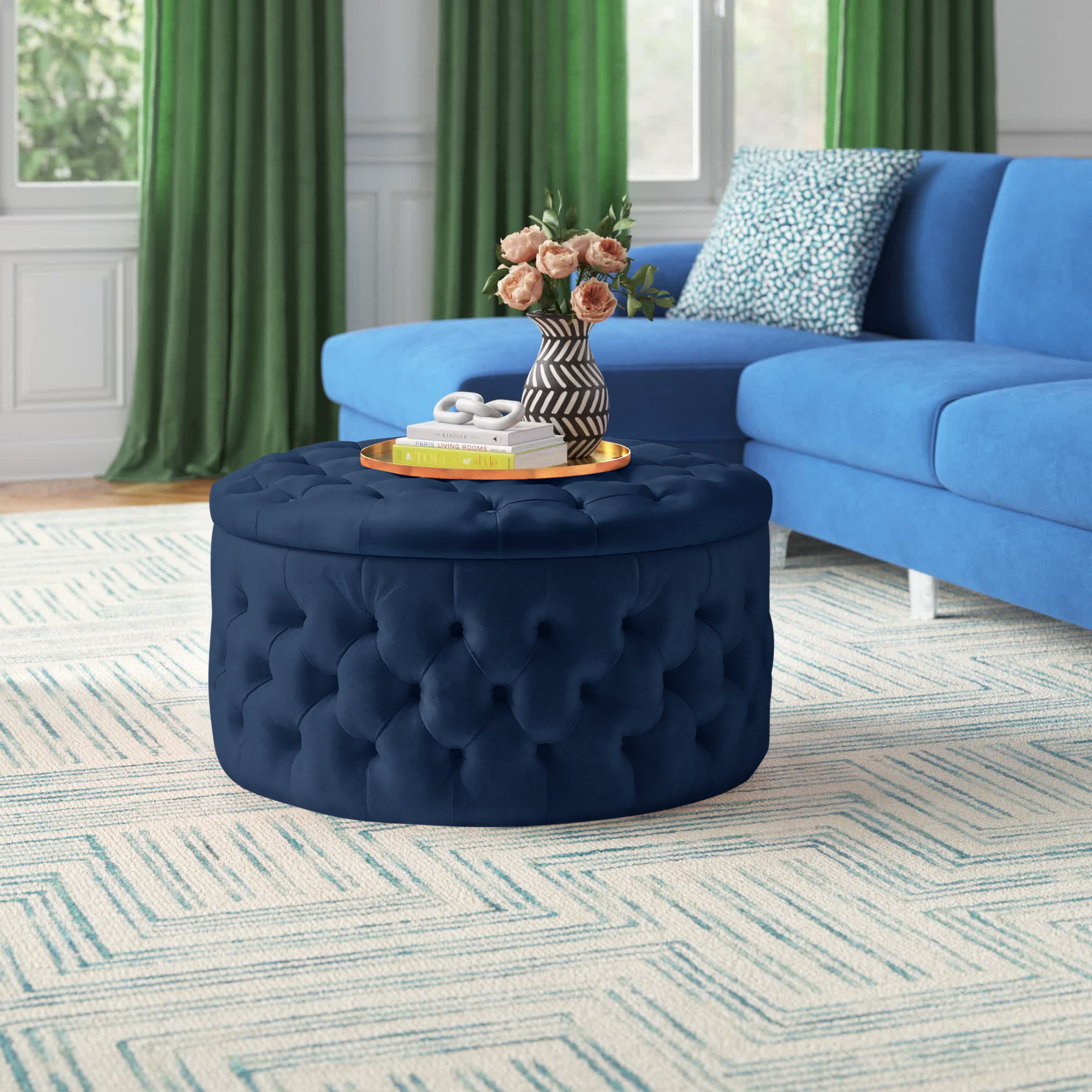 Etta Avenue™ Gilbert 30'' Wide Velvet Tufted Round Storage Ottoman ...