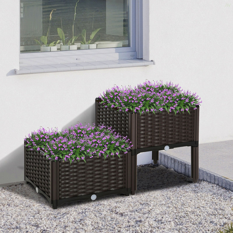Lit de jardin surélevé 2 pièces avec pieds Outsunny , Brun mat
