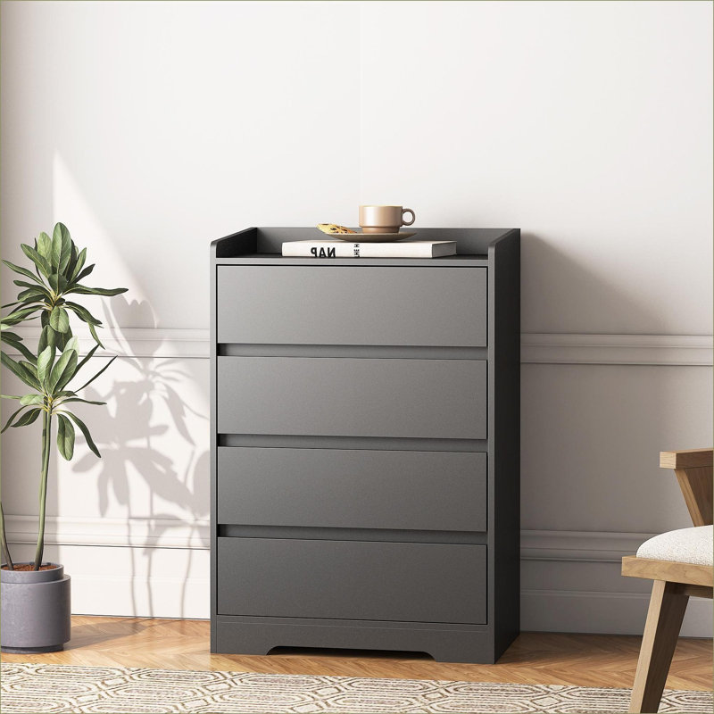 Armoire de salon - noir avec 4 tiroirs pour le rangement, 26,19 x 16,09 x 38,57 po