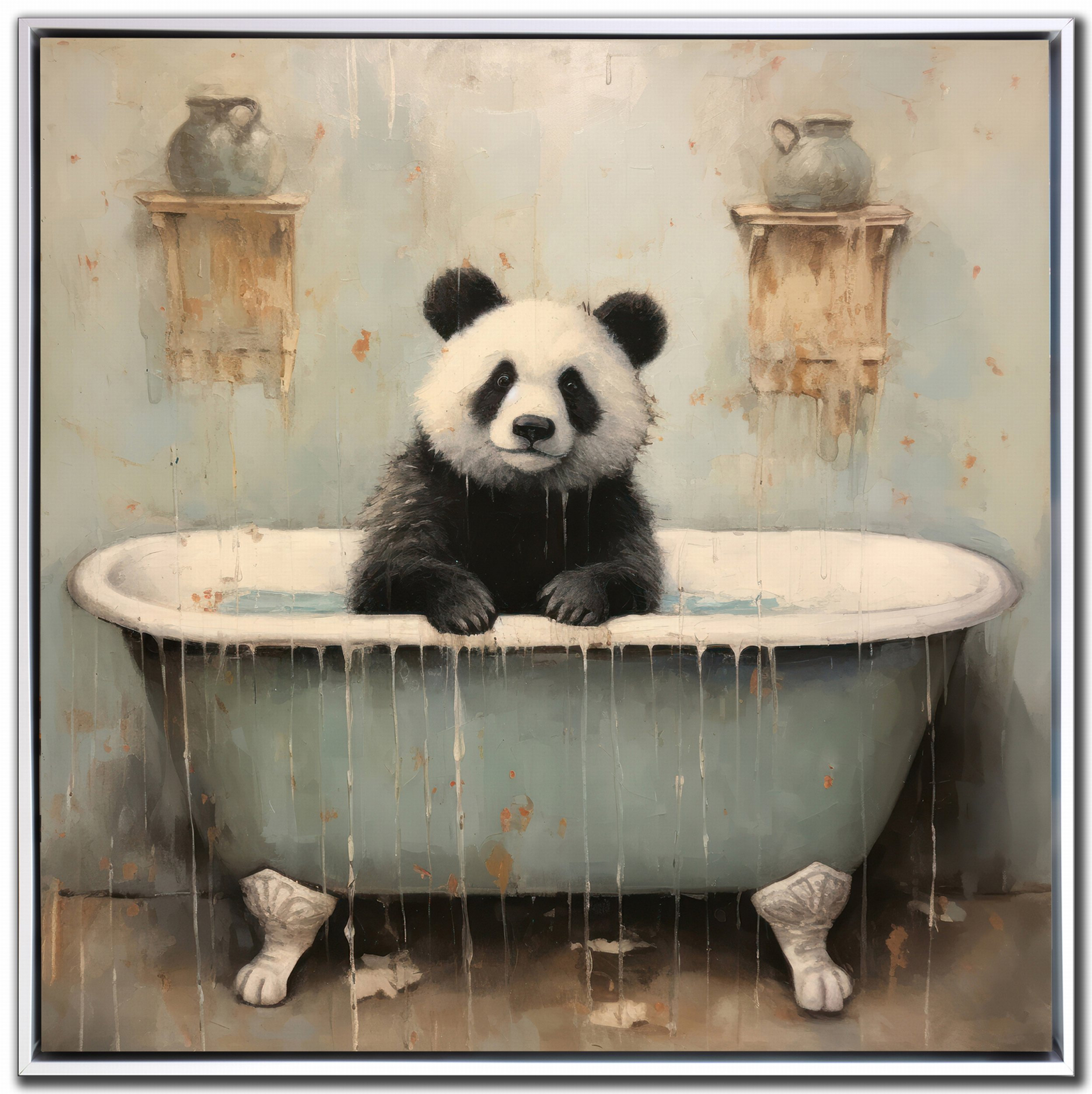Trinx Bathroom Panda Joy Canvas Wall Art | Wayfair