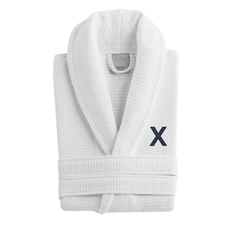 Peignoir monogrammé gaufré en coton turc, X, Blanc