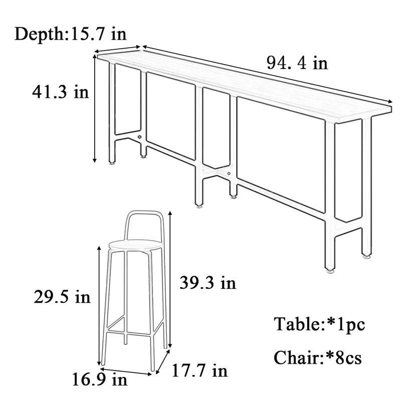 Tables et chaises de bar simples en bois massif