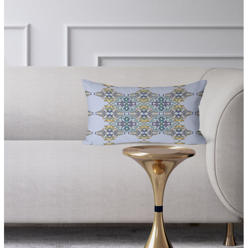 Floral Elegance  Rectangular Throw Pillow, Blue/Yellow
