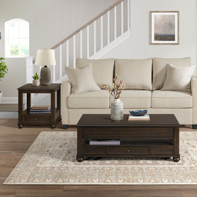 Spinelli 2PC Occasional Table Set In Cherry-Rectangular Lift-Top Coffee Table & End Table