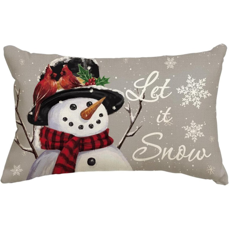 Housse de coussin Let It Snow Snowman Christmas, Gris, H 12 po x l 20 po