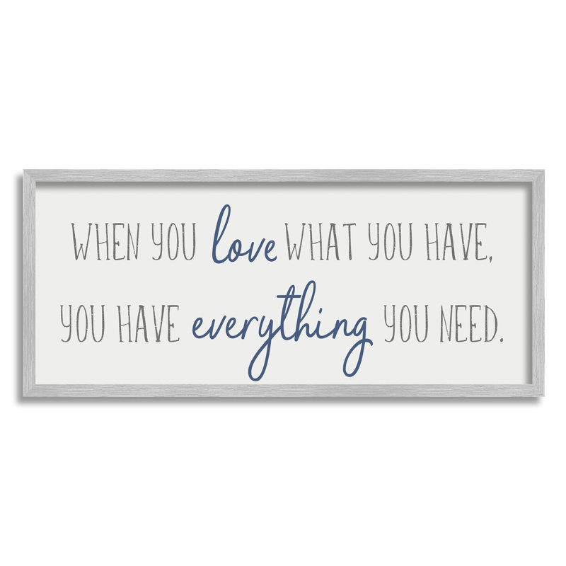 «Love What You Have», art textuel, H 13 po x l 30 po x P 1,5 po, Estampe numérique Farmhouse