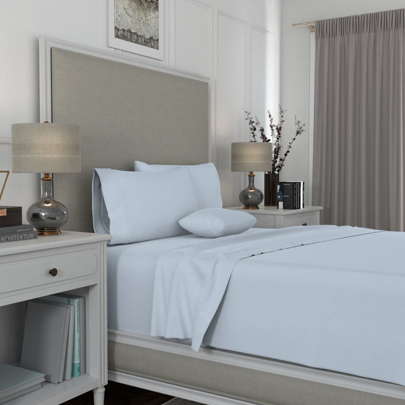 Full Light Aqua Cotton Sateen Sheet Set with Pillowcases