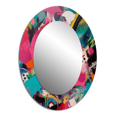 Pink and Turquoise Abstract Enigma II - Abstract Mirror, Modern Decorative Wall Mirror, Printed Metal Art