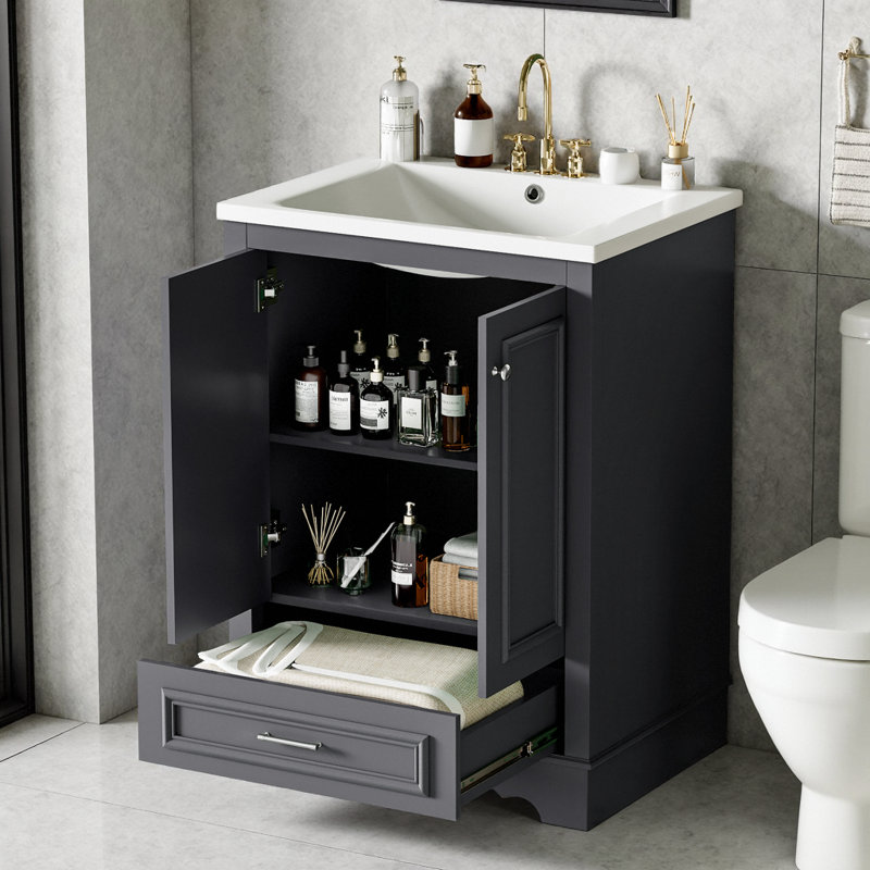 Meuble-lavabo moderne 24 po avec lavabo en céramique Blue Grey, Bleu gris