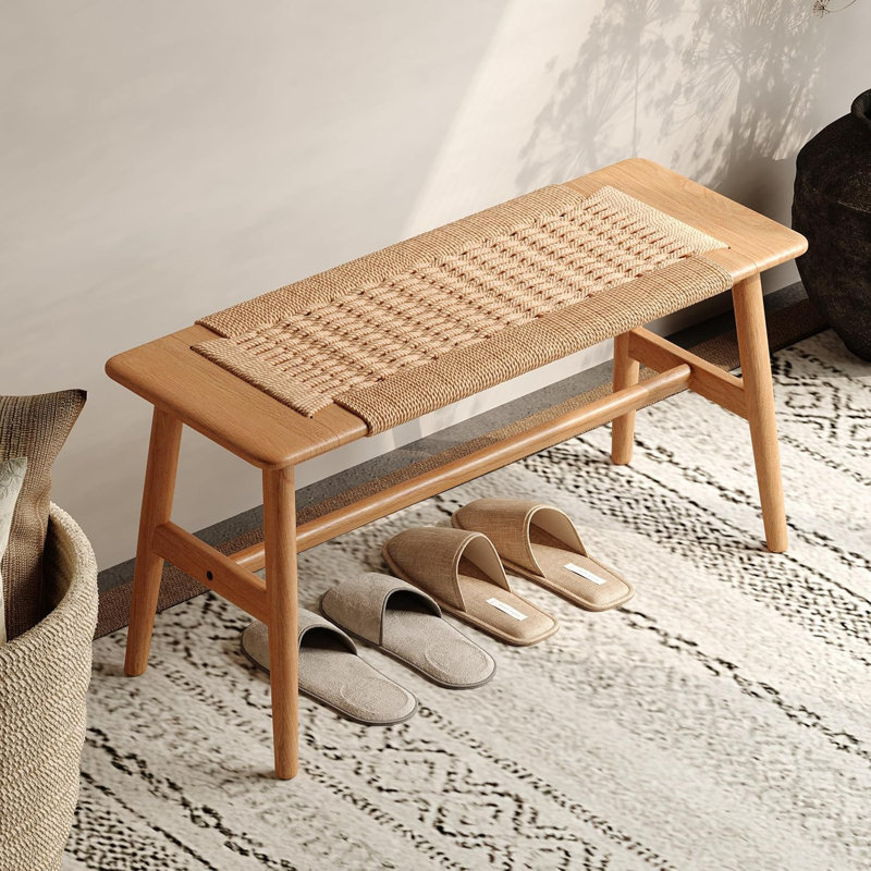 Hynda Solid Wood Bench, Oak, 15.98" H x 31.5" W x 11.82" D