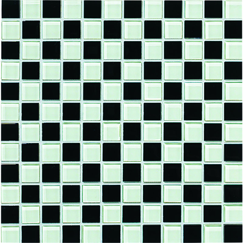 Torch Song 1'' W x 1'' L Glass Tile Grid Mosaic Sheet, Snow/Black