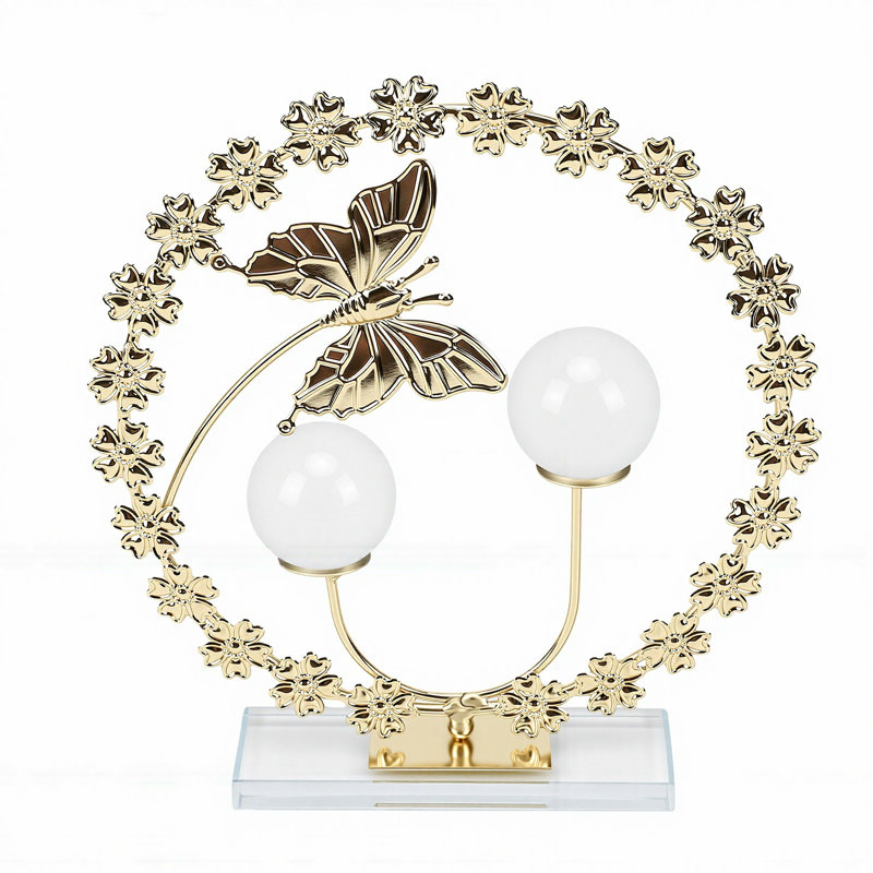 Figurine en métal artificielle boule de cristal sculpture ornement décoration de la maison statue de fleur art en forme de U