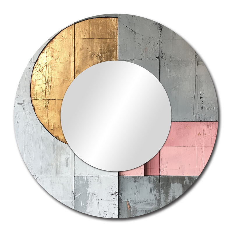 Géométrique doré rose et gris Pure Form X - miroir moderne pour décoration murale - imprimé sur métal, 29 po x 29 po