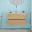 Meuble-lavabo mural 32 po avec deux tiroirs, système de fermeture en douceur, lavabo en céramique, conception sans poignée, bois massif, facile à installer, le robinet n'est pas inclus, naturel-1586710933