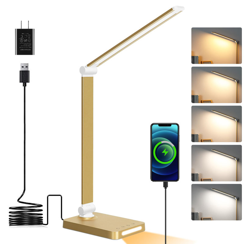 LED Desk Lamp with USB Ports,Touch Desk Lamps for Home Office with 5 Color Modes,3 Brightness Desk Light with Small Night Light,Reading Lamp Table Lamp for Bedroom Bedside Study(with adapter)