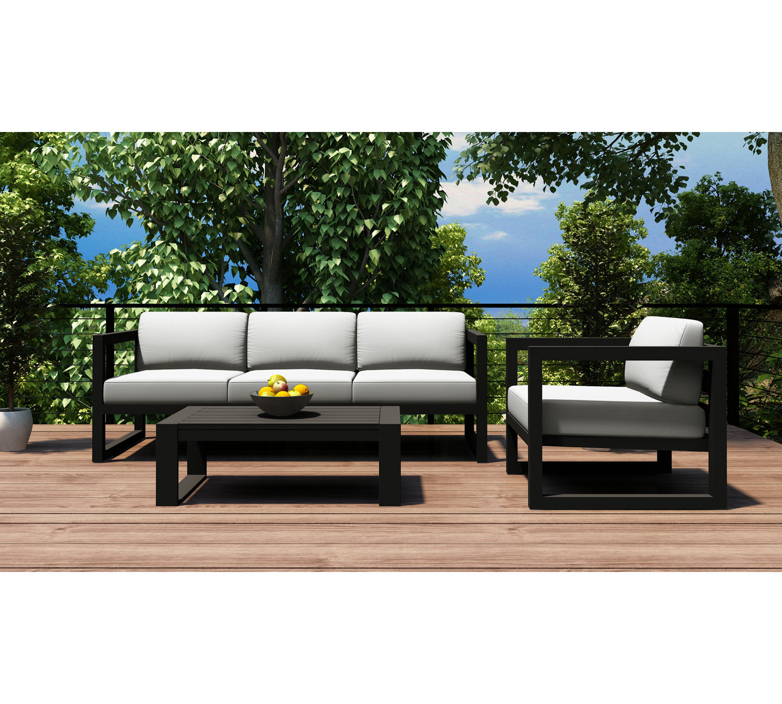 Smith 5-Person Sunbrella® Patio Seating Group, Canvas Natural, Slate Gray
