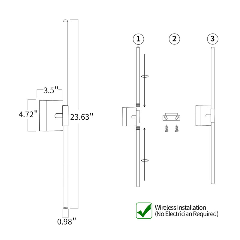 Appliques murales à DEL à intensité variable avec télécommande, Doré, H 23,63 po x l 4,72 po x P 3,50 po