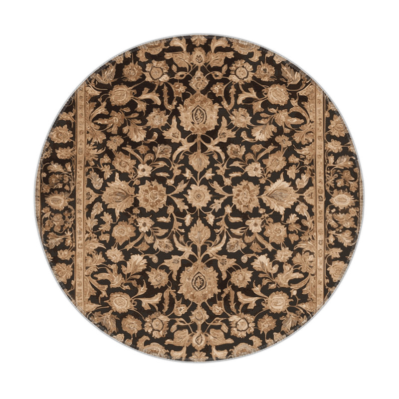 Tapis d'intérieur et d'extérieur persan beige, Rond 5 pi