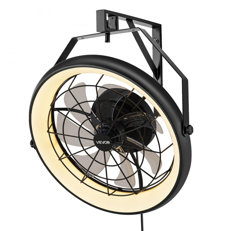 22 Inch Wall Mounted Fan with Light Remote 6 Speed for Patio Workshop