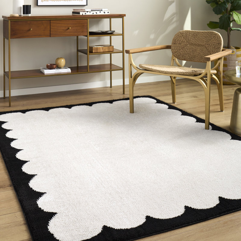 Fossay Shag-Washable Modern High Pile Living Bedroom Rug, Rectangle 200 x 275 cm, Black/Cream