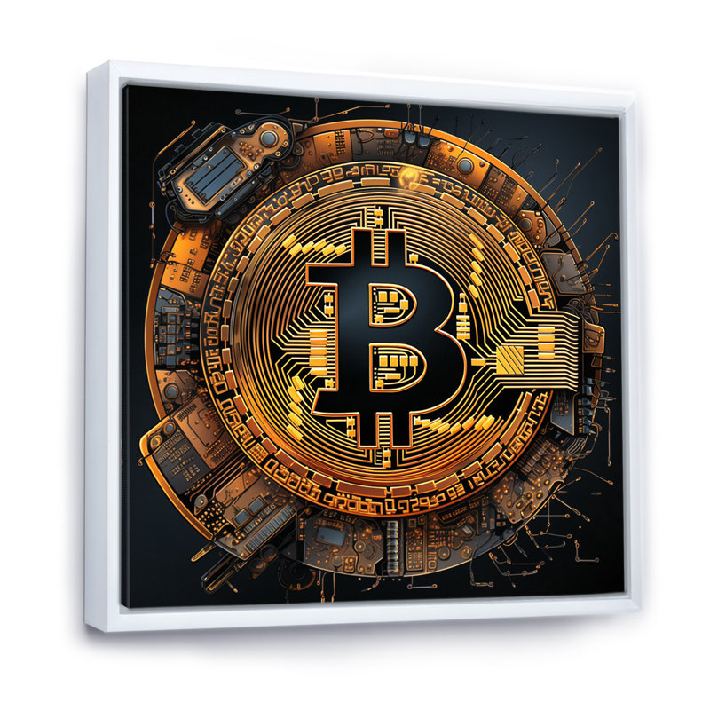 Bitcoin Crypto Seal - reproduction sur toile, 24" H x 24" W, Cadre flottant blanc