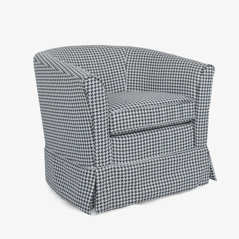 Aajaylah Upholstered Swivel Barrel Chair, White/Black Houndstooth Fabric Duplicate