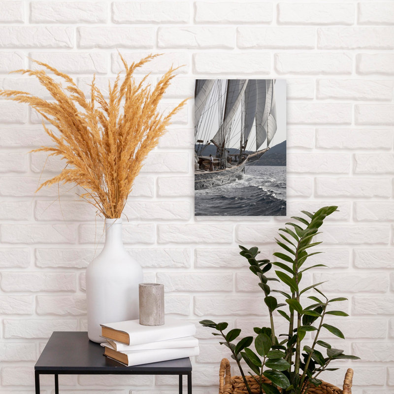 Bateau avec voiles, art mural contemporain, H 18 po x l 12 po