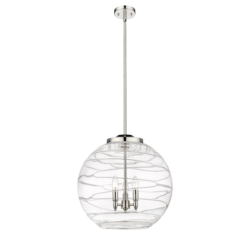 Luminaire suspendu 3 lumières Christly, H 19,5 po x l 17,88 po x P 17,88 po, Argent clair, Transparent