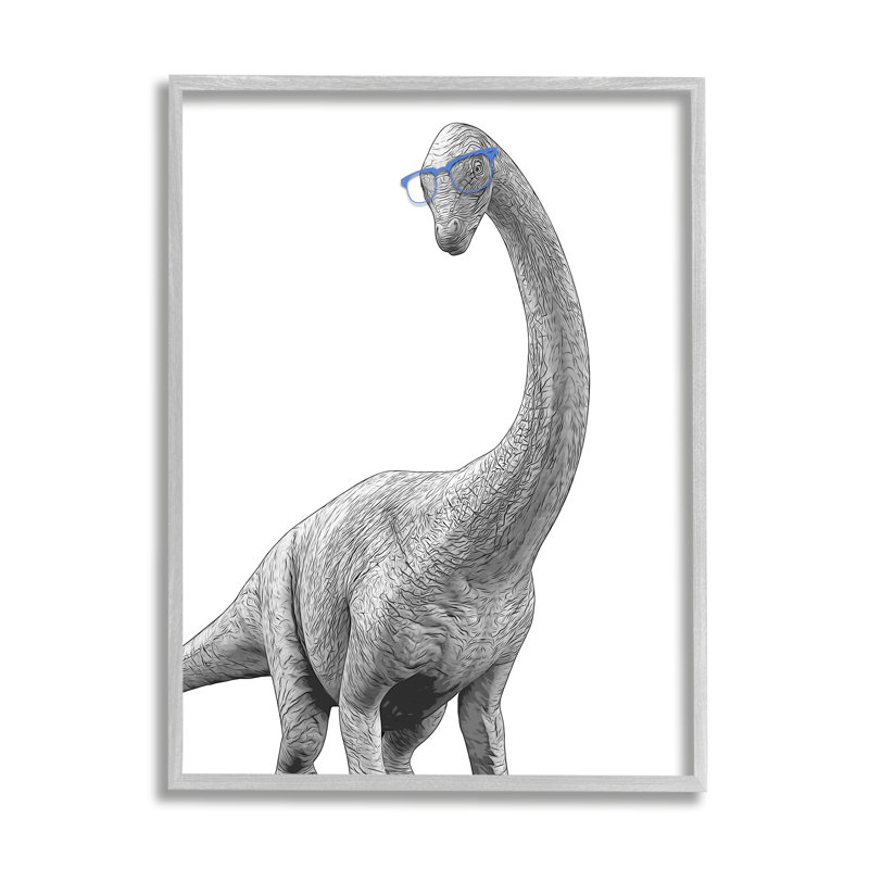 Joli motif de verres à dinosaures monochromes bleus par Annalisa Latella - impression, H 20 po x l 16 po