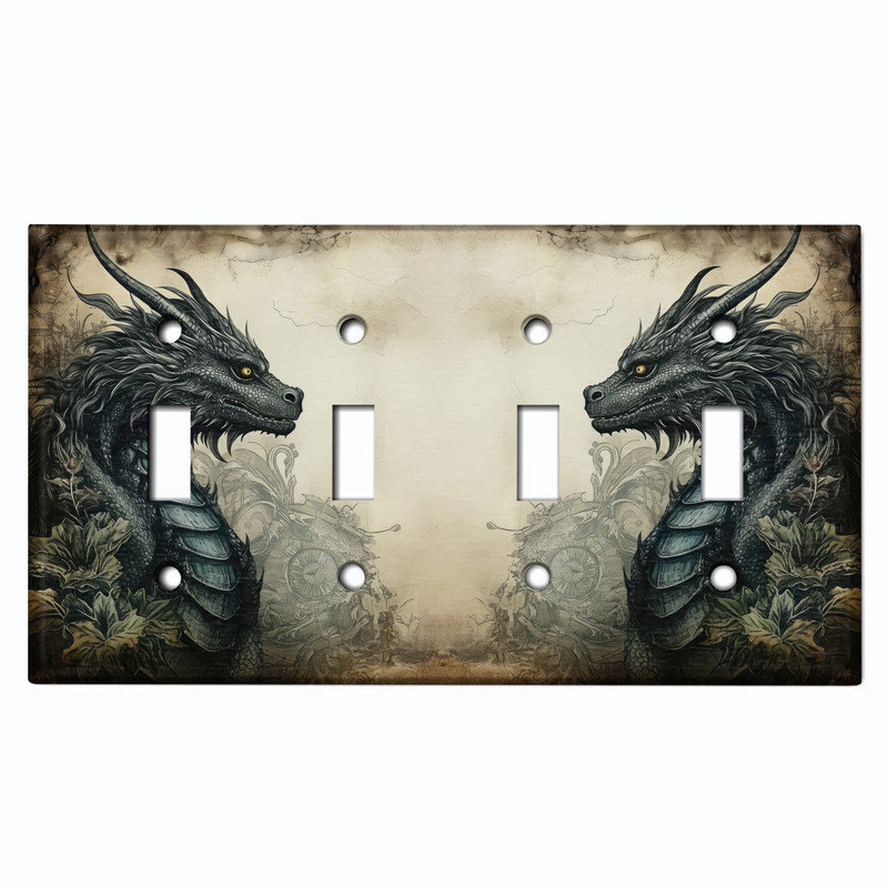 Couvercle de plaque d'interrupteur en métal; Bascule de taille standard US 2 - Dragon gothique, # 4 Quad bascule