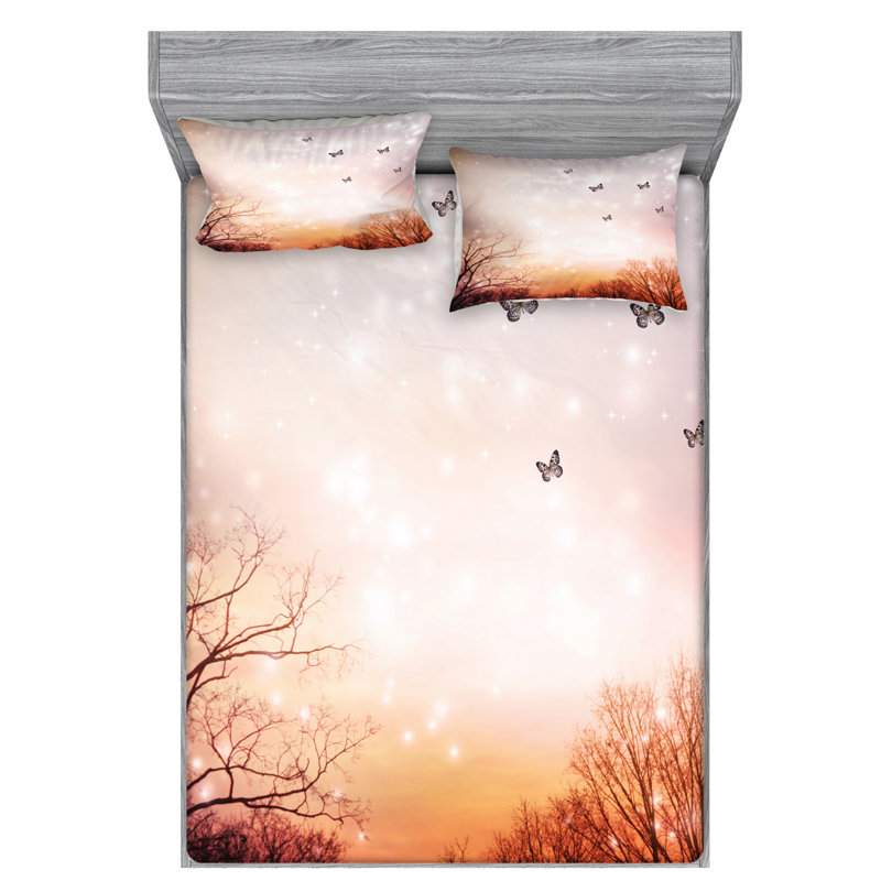 Pale Pink and Orange Microfiber Full Sheet Set with Fitted Sheet