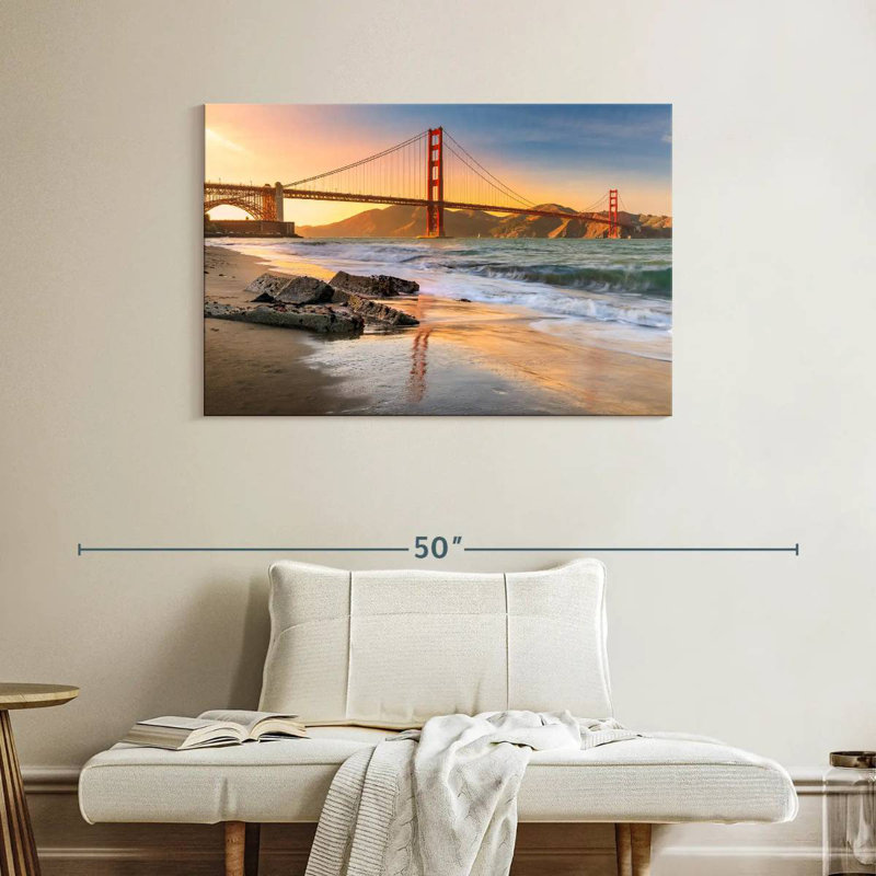Coucher de soleil au pont Golden Gate, H 26 po x l 39 po