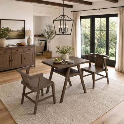 Eden 3-Piece Solid Wood Dining Set with Woven Accent and Space-Saving Nesting Chair Design