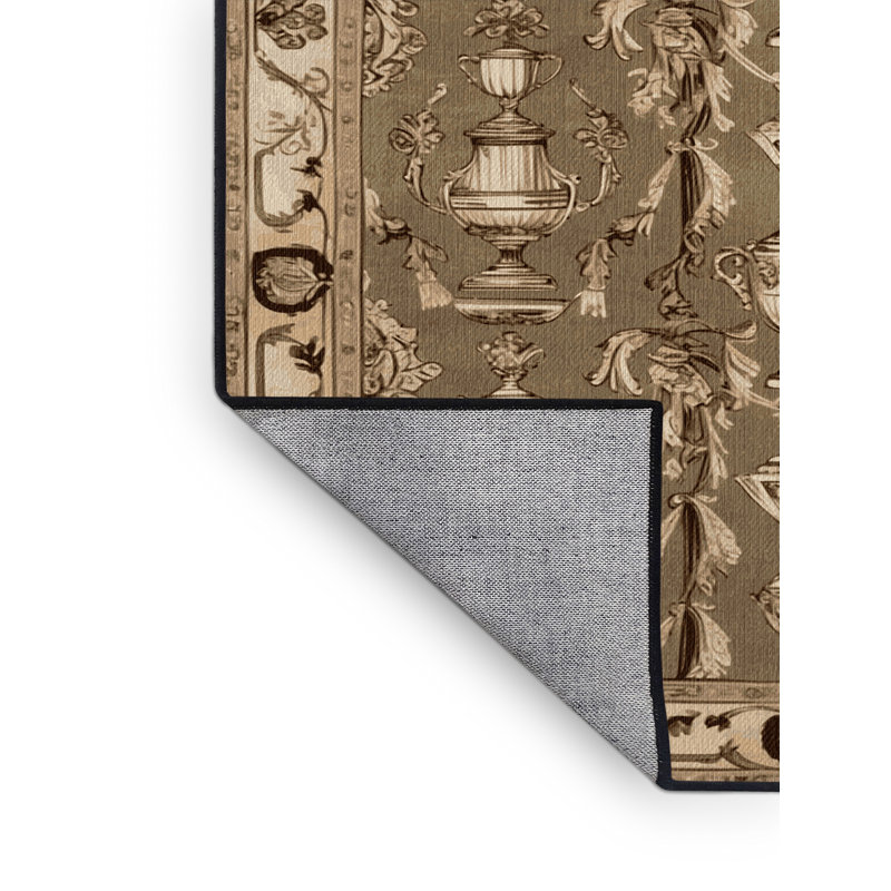 Tapis brun français lavable à la machine, Rond 5 pi