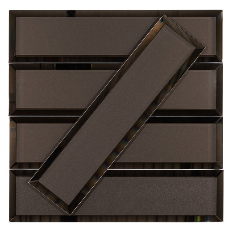 Vega 3" x 12" Beveled Glass Metal Look Subway Wall Tile, Karat   