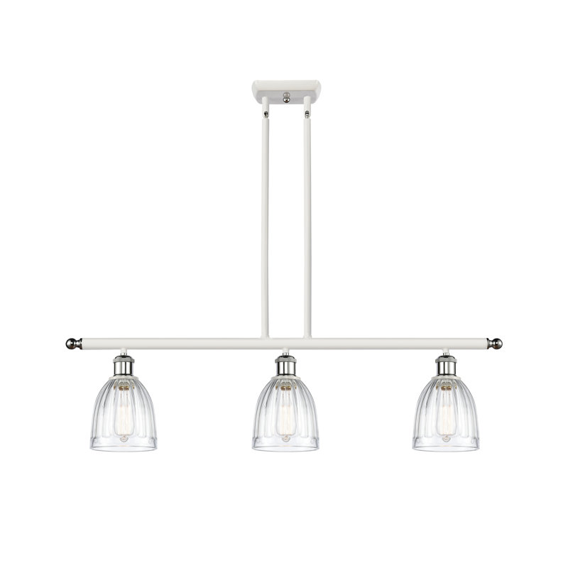 Dunder 3 - Light Kitchen Island Pendant, 6 Watt Vinage LED Bulb, White/Polished Chrome