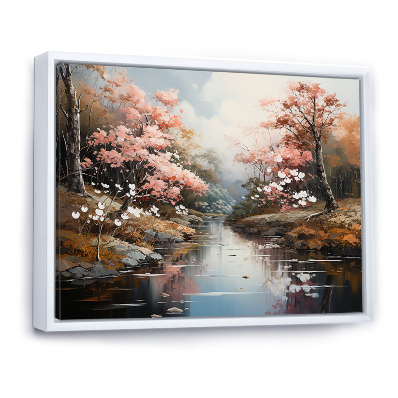 «Japanese River Forest», impression sur toile, H 30 po x l 40 po x P 1,5 po, Cadre flottant blanc