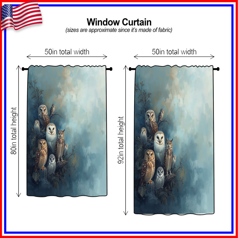 Rideaux perchés Group of Owls, 50" x 92" - 1 Panel, Transparent