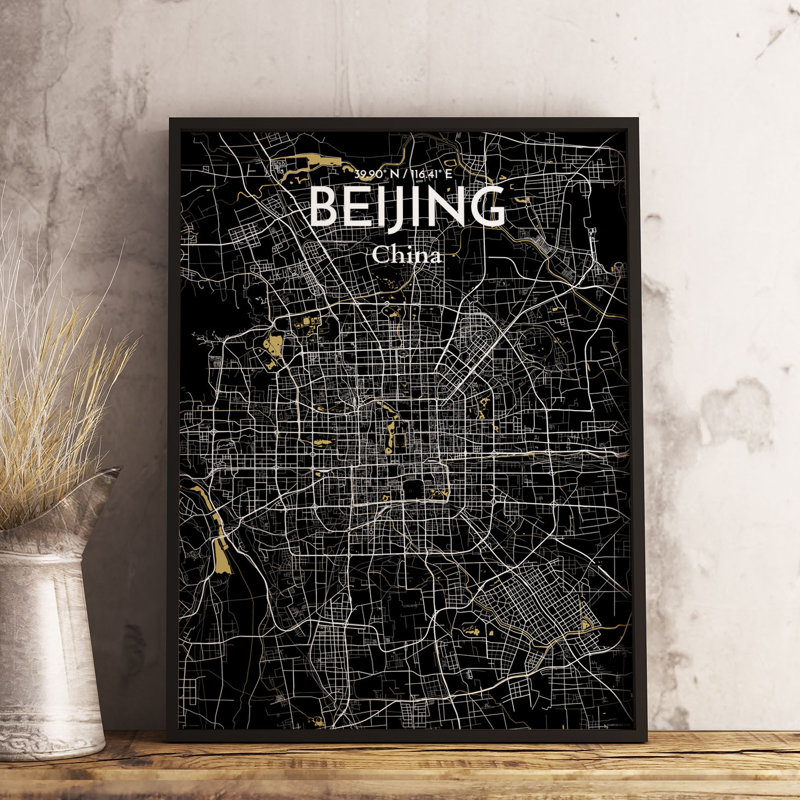 Beijing City Map - Unframed Graphic Art Print on Paper, 43.2cm H x 27.9cm W x 0.1cm D, Light Blue/White