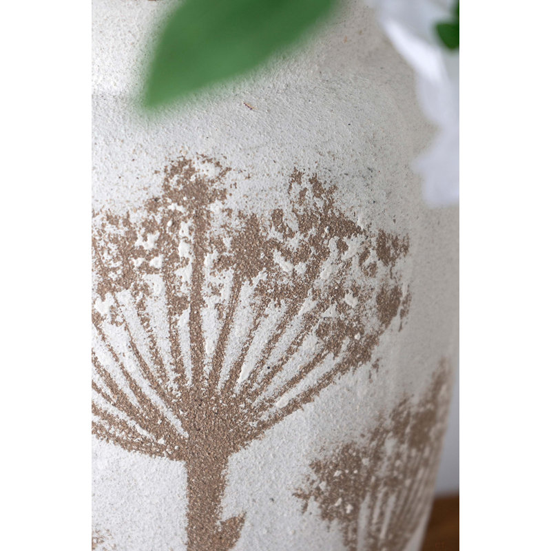 Vase cylindrique en céramique 7,9 x 7,9 x 13,8 po avec motif botanique brun