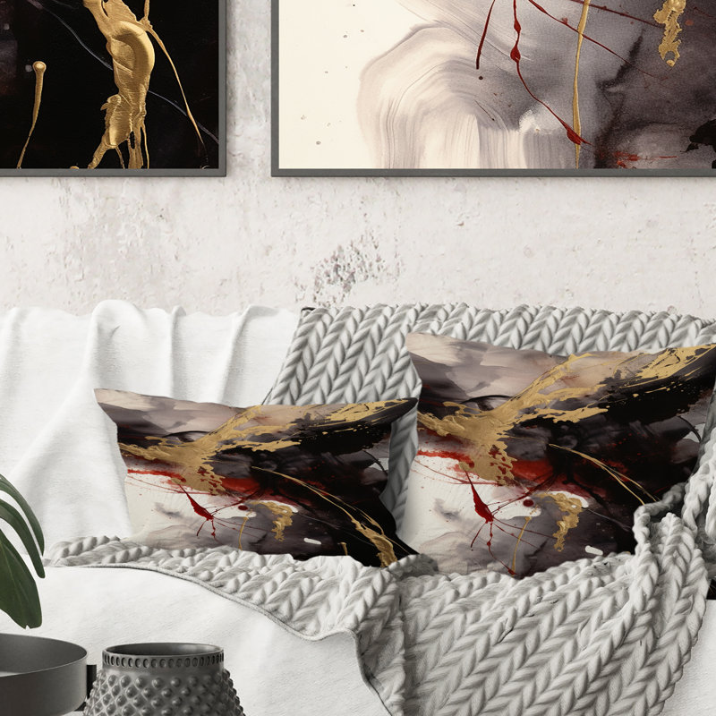 Gold And Red Fluid Fusion II - Abstract Printed Throw Pillow