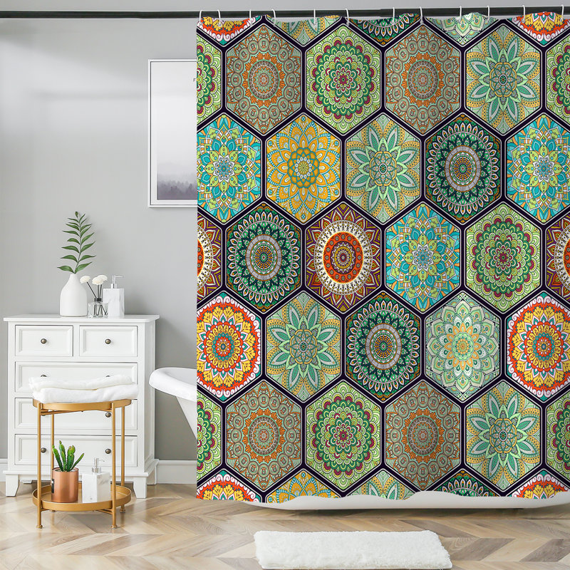 Geometric Shower Curtain with Hooks Included