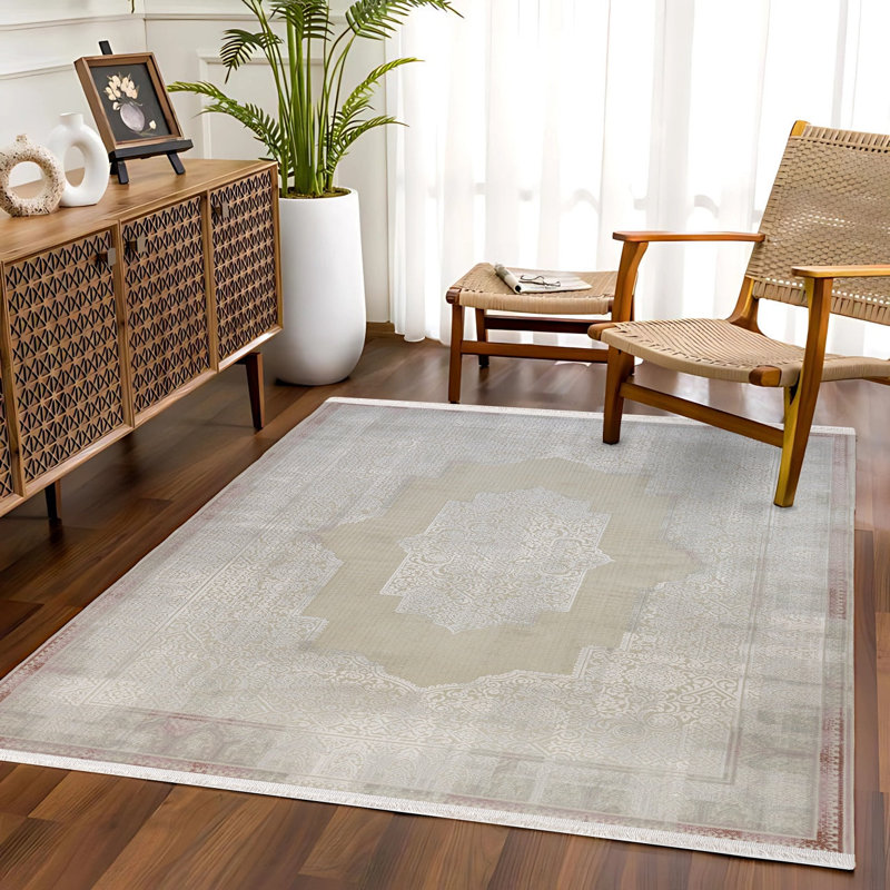 Tapis tissé antidérapant mauve à imprimé numérique oriental lavable à la machine