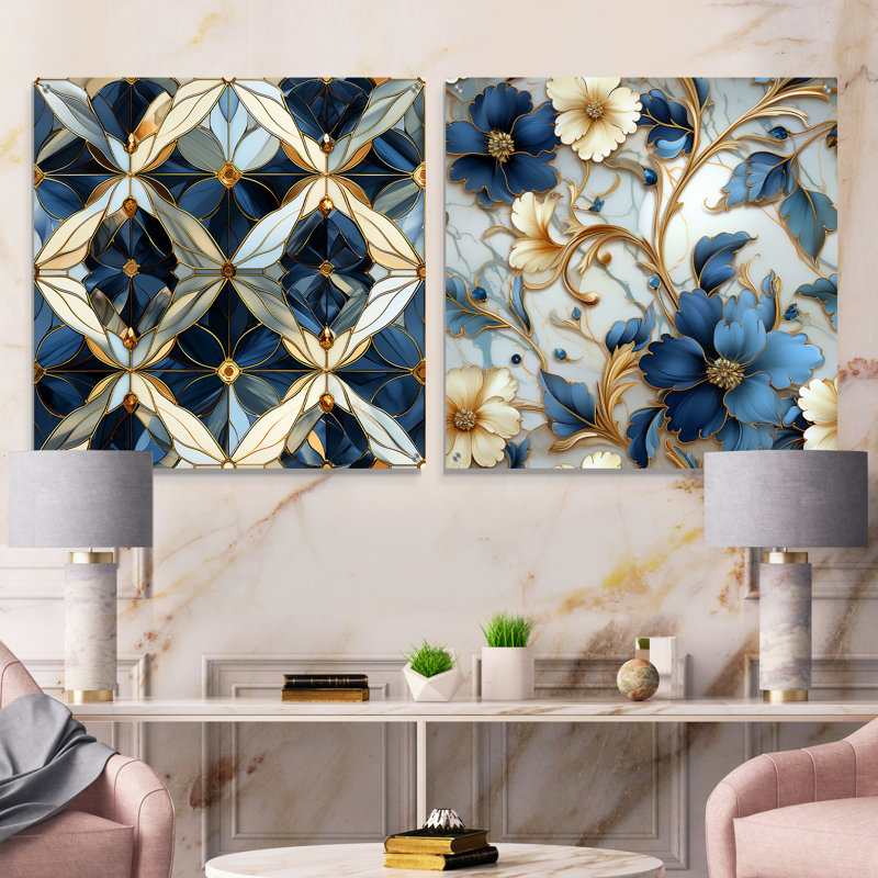 Beacham - Ensemble de 2 peintures murales abstraites en acrylique sur verre marbré, H 16 po x l 33 po