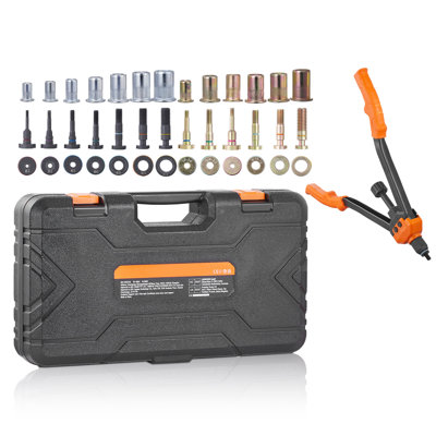 16" Rivet Nut Tool, Labor-Saving Rivnut Tool Kit with 13PCS Metric & SAE Mandrels, 186PCS Rivet Nuts,M3, M4, M5, M6, M8, M10, M12, 1/4-20, 5/16-18, 3/8-16,1/2-13, 8-32, 10-24 With Carrying Case | 16.93" x 9.84" x 3.74