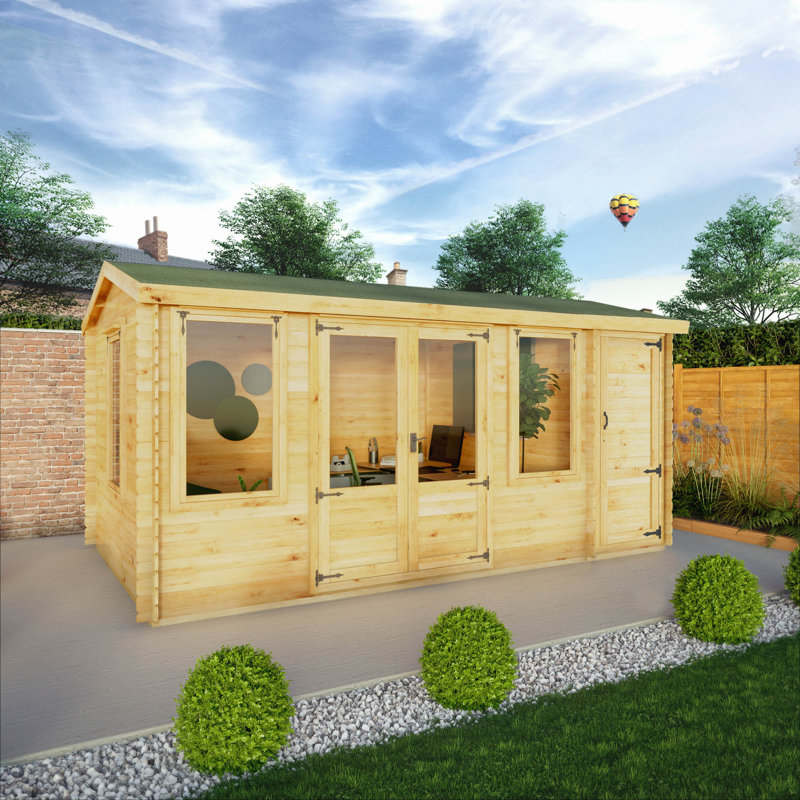 Mercia 17ft x 10ft Reverse Apex Log Cabin With Side Shed (19mm)
