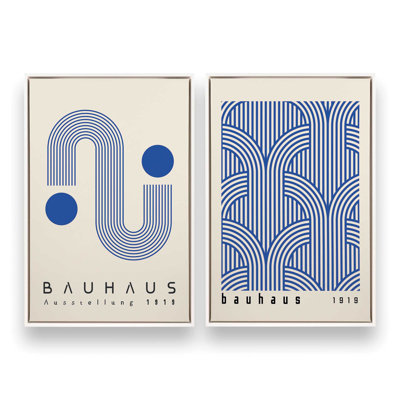 Blue Bauhaus Duo Set of 2 Wrapped Canvas, 36" x 24"