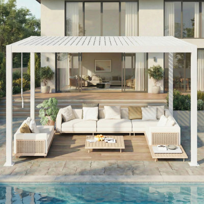 Pergola à persiennes d'extérieur en aluminium, pavillon de jardin avec toit imperméable réglable et drainage intégré pour patio, terrasse et spa