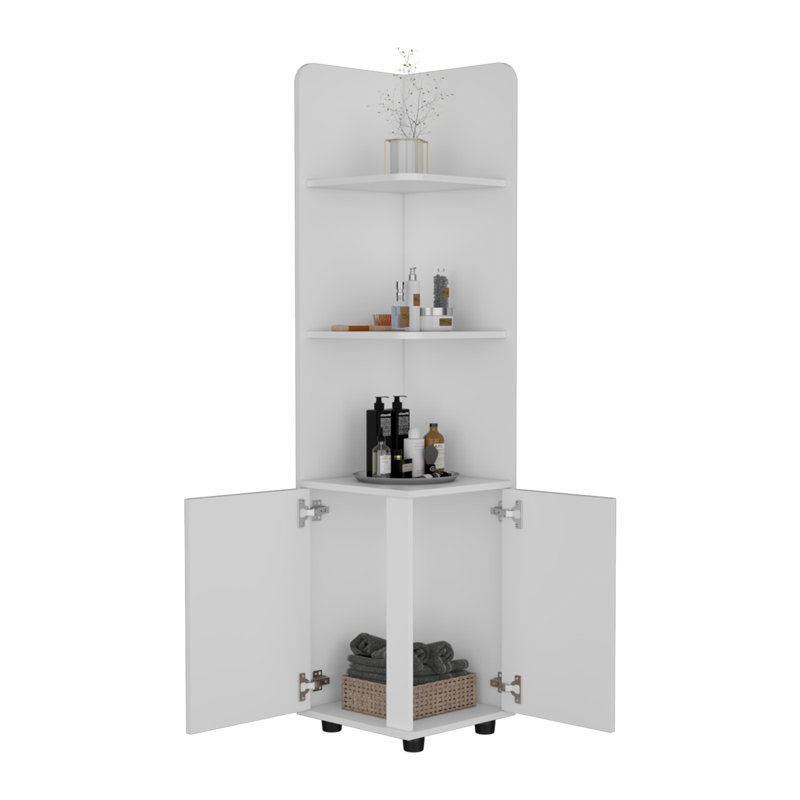 Armoire à linge autoportante Malibu, 2 portes, tablettes ouvertes - blanc