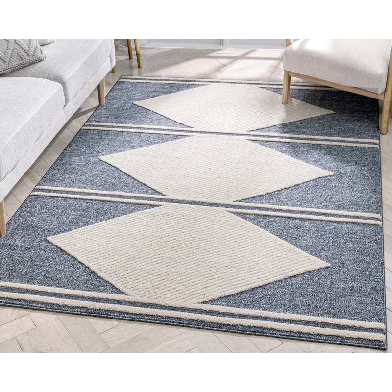 Well Woven Harlow Briar Tribal Geometric Abstract Light Blue Looped Pile Rug, Rectangle 160 x 220cm